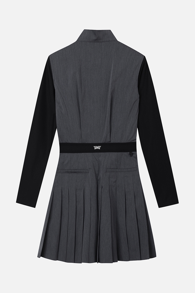 WOMEN WOVEN MIX LONG-SLEEVE ONE-PIECE