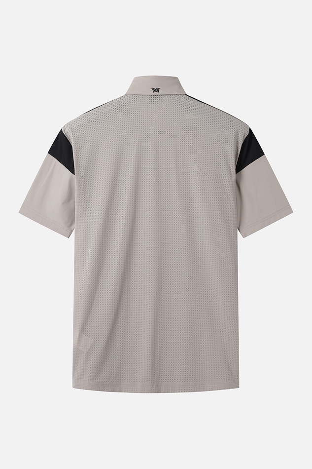 SUMMER COLOR BLOCKED PERFORATED COLLAR SHORT-SLEEVE