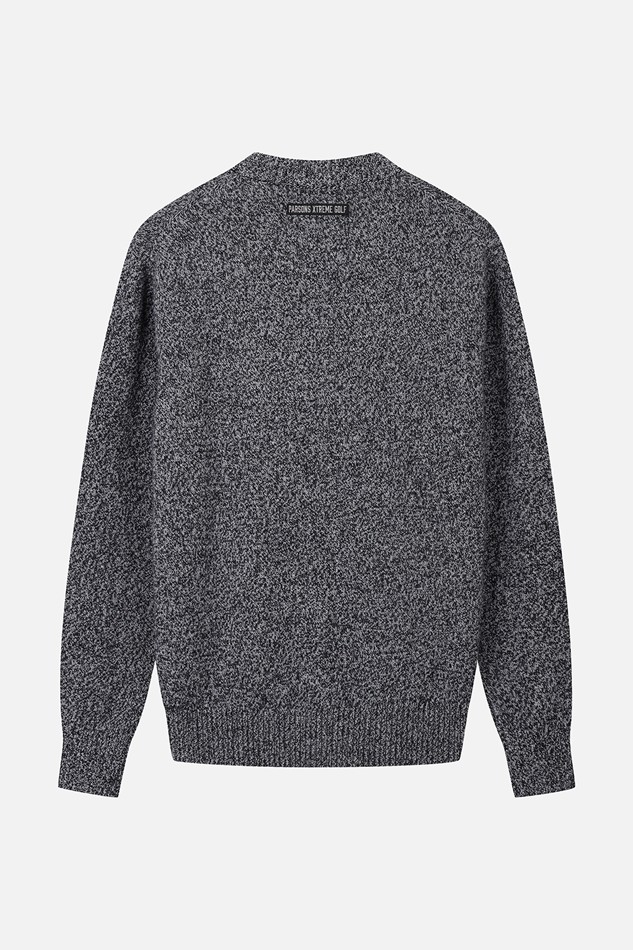 MEN TWO-TONE TEXTURED ROUND NECK SWEATER PKFCM410821 BLACK 상품 이미지 2