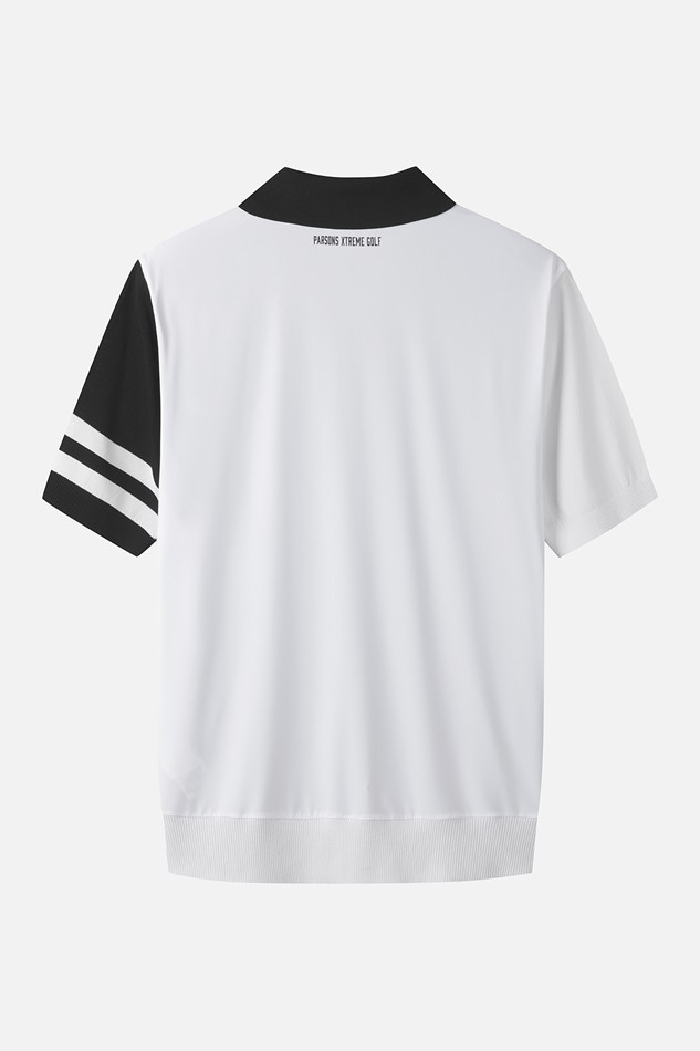 MEN COLOR BLOCKED KNIT HYBRID COLLAR SHORT SLEEVE