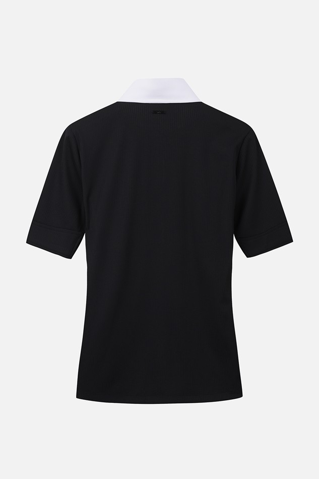 WOMEN COLOR BLOCK MIDDLE SLEEVE POLO SHORT SLEEVE