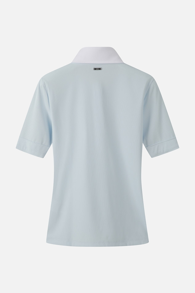 WOMEN COLOR BLOCK MIDDLE SLEEVE POLO SHORT SLEEVE