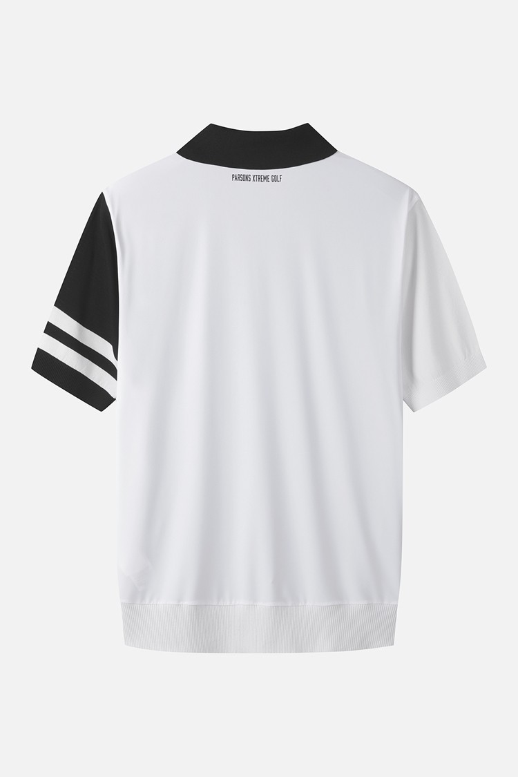 MEN COLOR BLOCKED KNIT HYBRID COLLAR SHORT SLEEVE