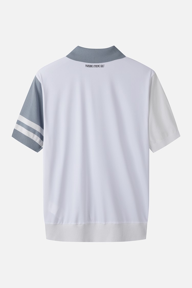 MEN COLOR BLOCKED KNIT HYBRID COLLAR SHORT SLEEVE