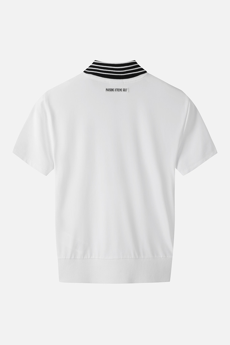 WOMEN KNIT HYBRID COLLARED SHORT SLEEVE