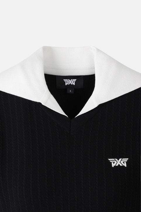 WOMEN OPEN COLLAR SWEATER PKFCW411021 BLACK 상품 이미지 3