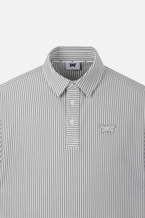 MEN STRIPE PATTERN COLLAR SHORT SLEEVE