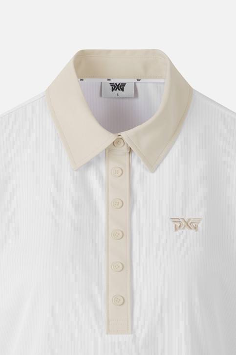 WOMEN COLOR BLOCK MIDDLE SLEEVE POLO SHORT SLEEVE