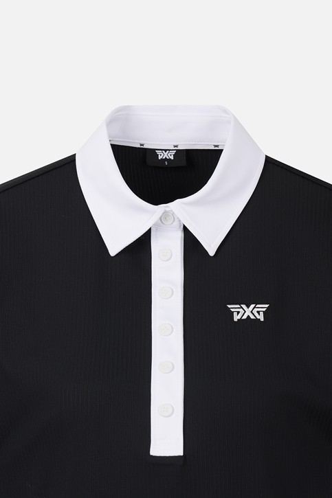 WOMEN COLOR BLOCK MIDDLE SLEEVE POLO SHORT SLEEVE