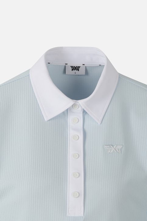 WOMEN COLOR BLOCK MIDDLE SLEEVE POLO SHORT SLEEVE