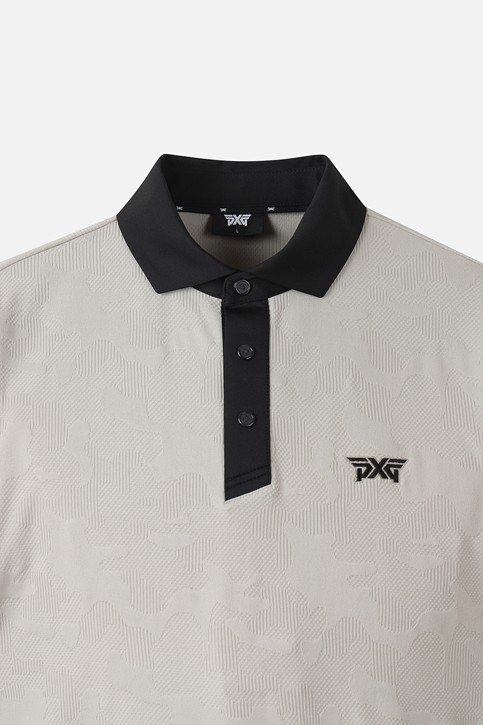 MEN MESH JACQUARD COLLAR SHORT SLEEVE