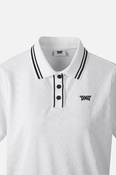 WOMEN JACQUARD COLLARED SHORT SLEEVE