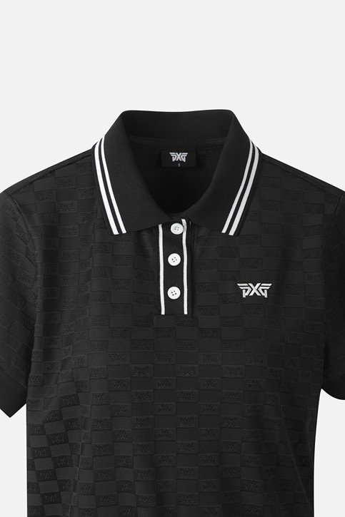 WOMEN JACQUARD COLLARED SHORT SLEEVE