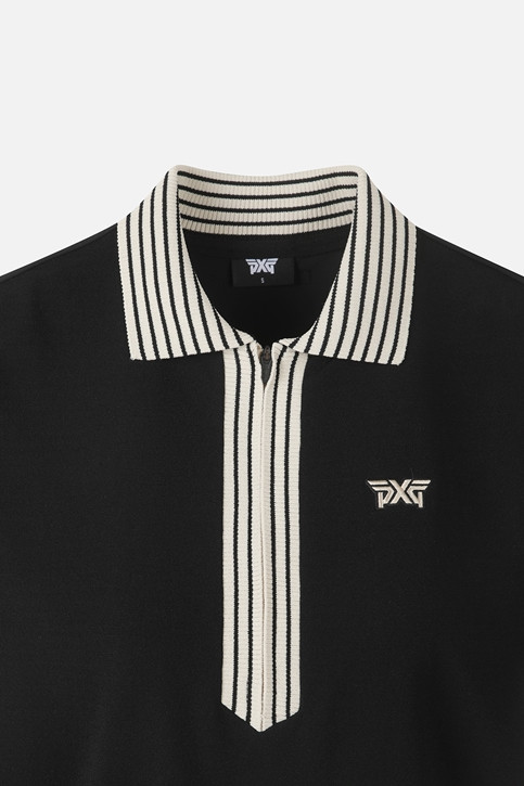 WOMEN KNIT HYBRID COLLARED SHORT SLEEVE