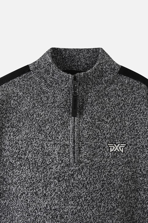 MEN TWO-TONE TEXTURED WINDPROOF HALF-ZIP SWEATER PKWCM411221 BLACK 상품 이미지 3