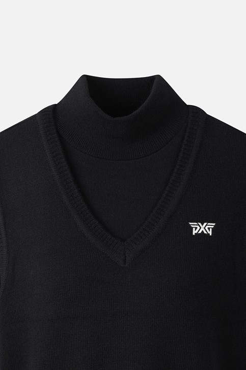 WOMEN DOUBLE-COLLAR SWEATER PKWCW411421 BLACK 상품 이미지 3