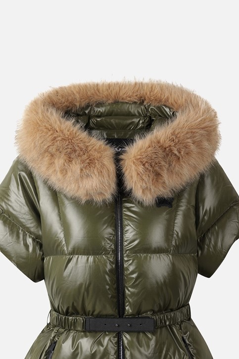 WOMEN FUR TRIM SHORT-SLEEVE DOWN JACKET PKWPW631551 KHAKI 상품 이미지 3