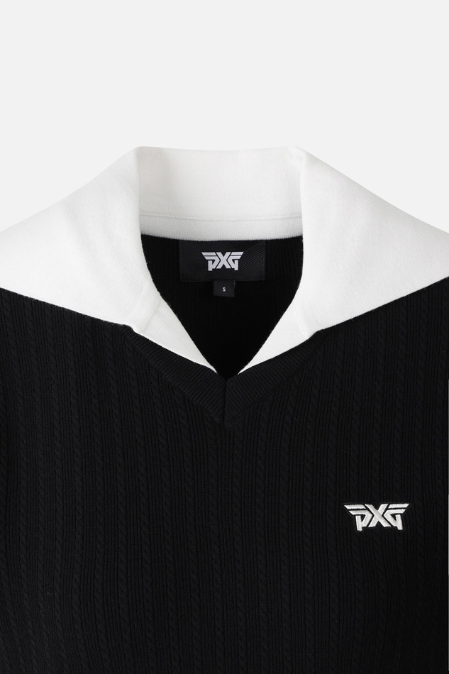 WOMEN OPEN COLLAR SWEATER PKFCW411021 BLACK 상품 이미지 3