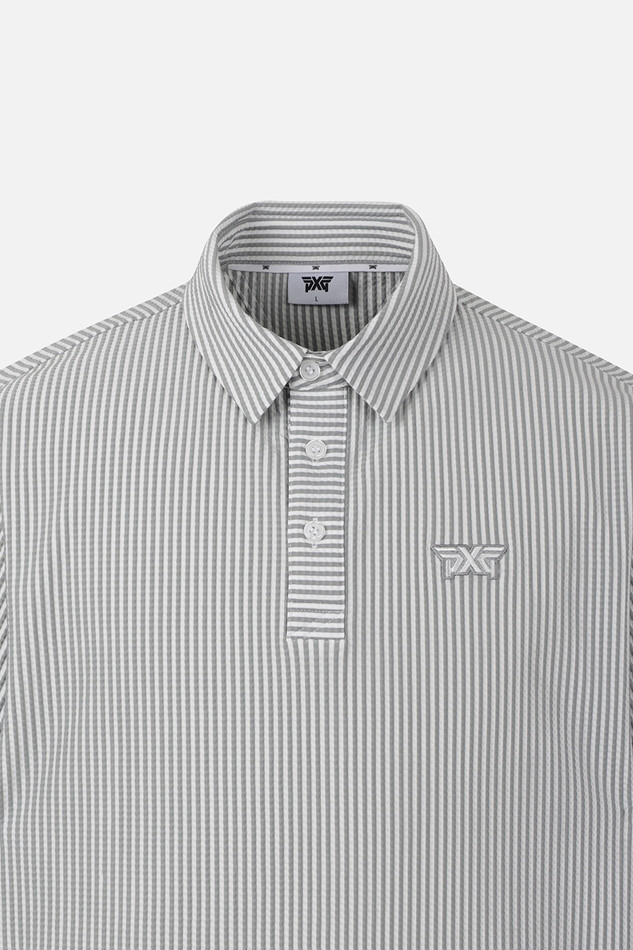 MEN STRIPE PATTERN COLLAR SHORT SLEEVE
