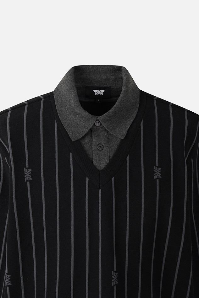 MEN STRIPE PATTERN COLLAR-LAYERED SWEATER