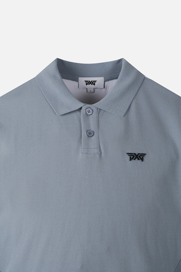 MEN COLOR BLOCKED KNIT HYBRID COLLAR SHORT SLEEVE