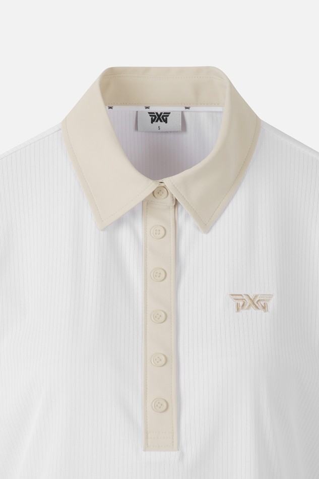 WOMEN COLOR BLOCK MIDDLE SLEEVE POLO SHORT SLEEVE