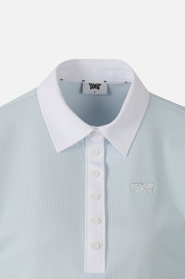 WOMEN COLOR BLOCK MIDDLE SLEEVE POLO SHORT SLEEVE