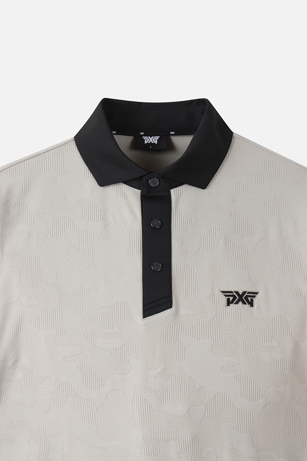 MEN MESH JACQUARD COLLAR SHORT SLEEVE