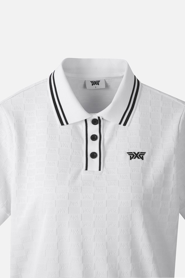 WOMEN JACQUARD COLLARED SHORT SLEEVE