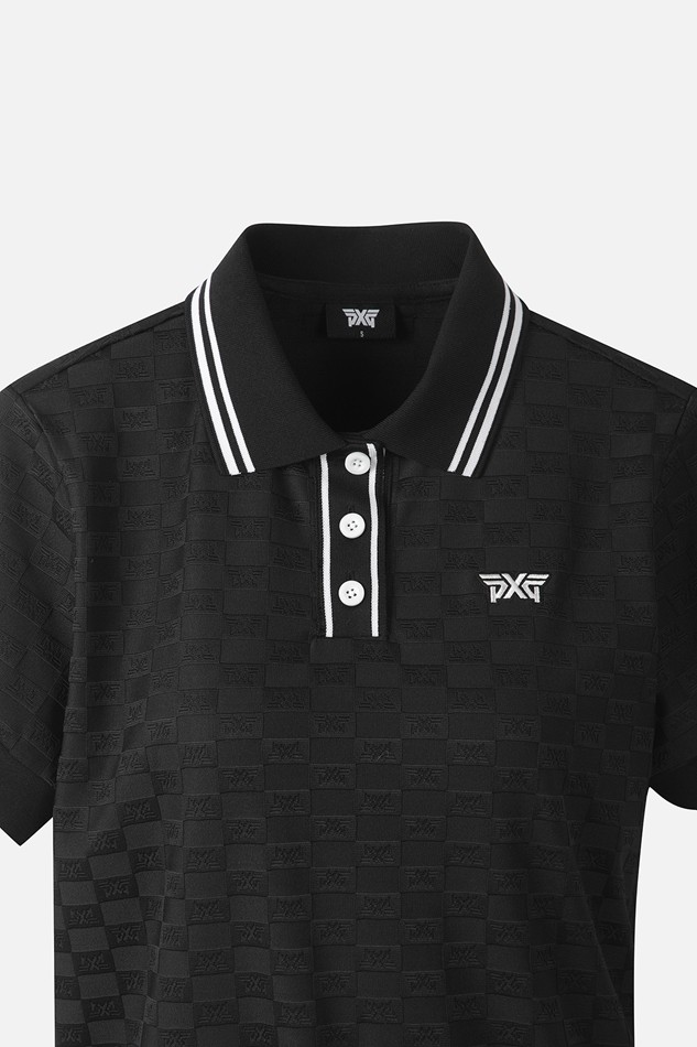 WOMEN JACQUARD COLLARED SHORT SLEEVE