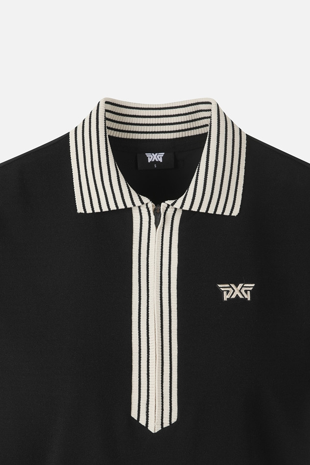 WOMEN KNIT HYBRID COLLARED SHORT SLEEVE