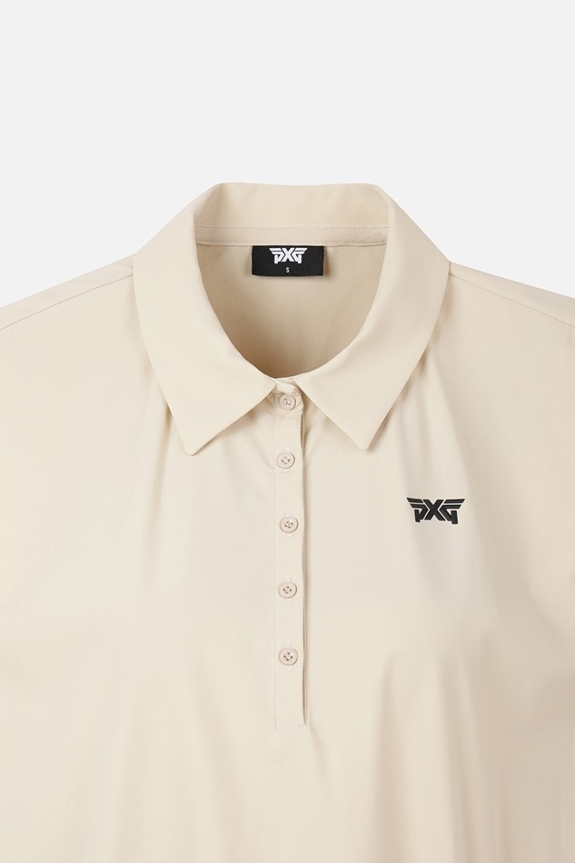 WOMEN COOL WOVEN MIX COLLARED SHORT SLEEVE