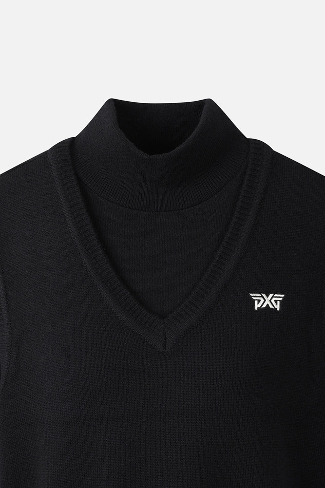 WOMEN DOUBLE-COLLAR SWEATER PKWCW411421 BLACK 상품 이미지 3
