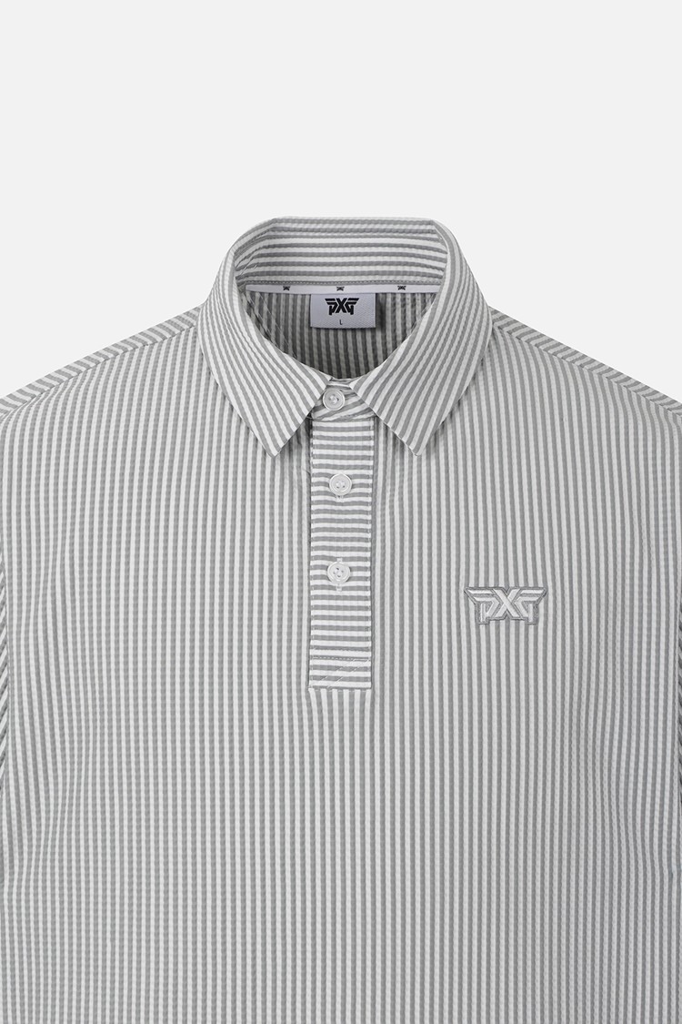MEN STRIPE PATTERN COLLAR SHORT SLEEVE