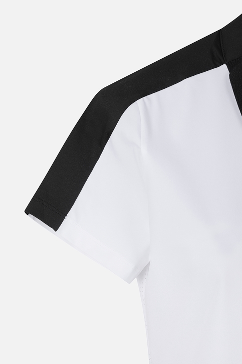 SUMMER COLOR BLOCKED PERFORATED COLLAR T-SHIRT