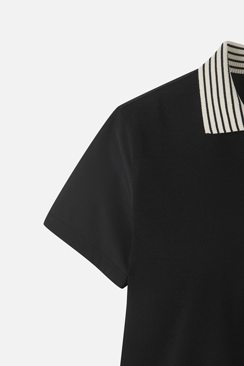 WOMEN KNIT HYBRID COLLARED SHORT SLEEVE