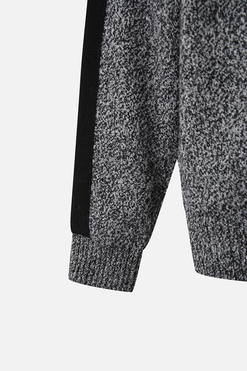 MEN TWO-TONE TEXTURED WINDPROOF HALF-ZIP SWEATER PKWCM411221 BLACK 상품 이미지 4
