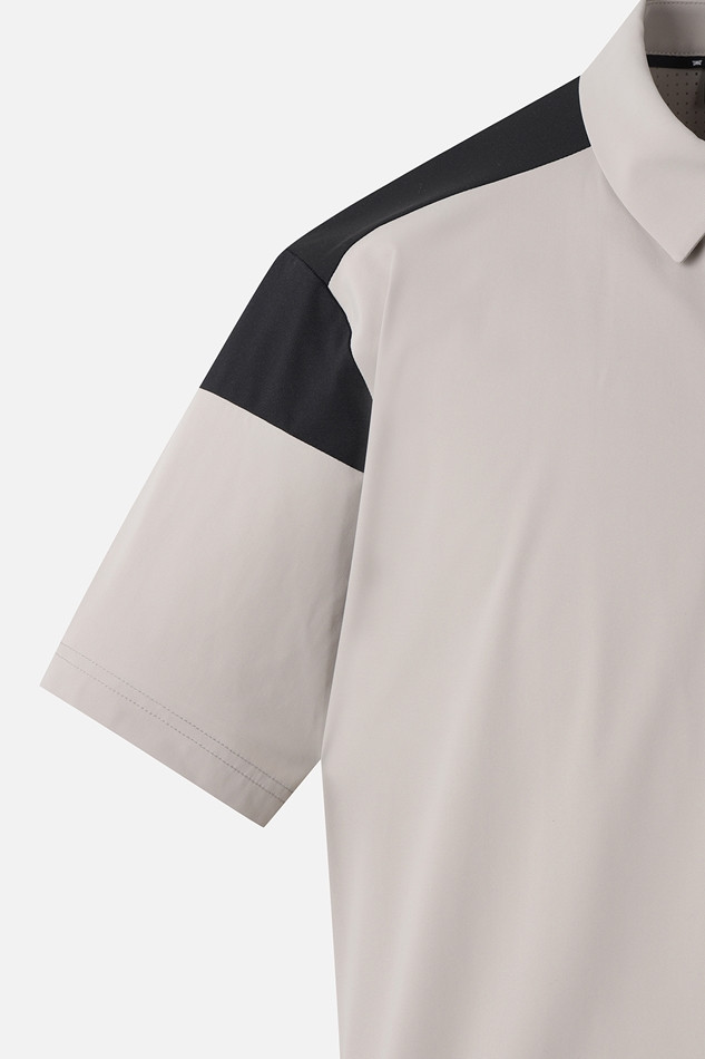 SUMMER COLOR BLOCKED PERFORATED COLLAR SHORT-SLEEVE