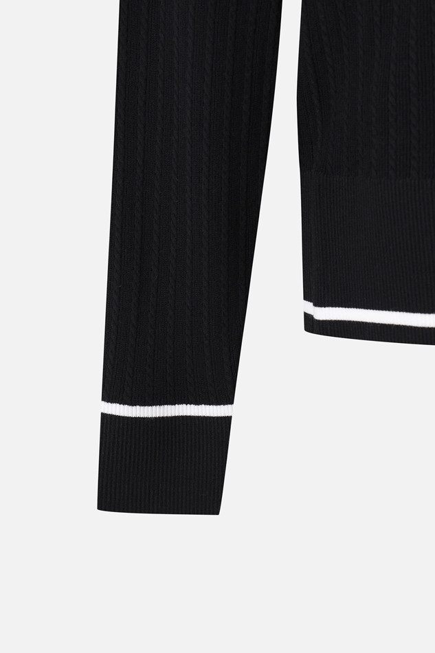 WOMEN OPEN COLLAR SWEATER PKFCW411021 BLACK 상품 이미지 4