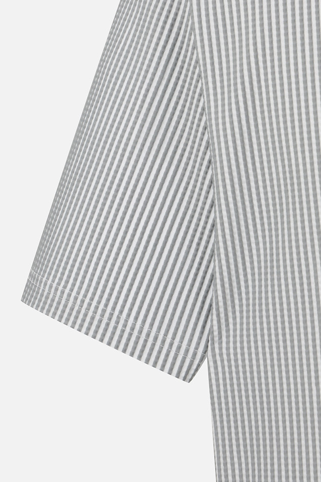 MEN STRIPE PATTERN COLLAR SHORT SLEEVE