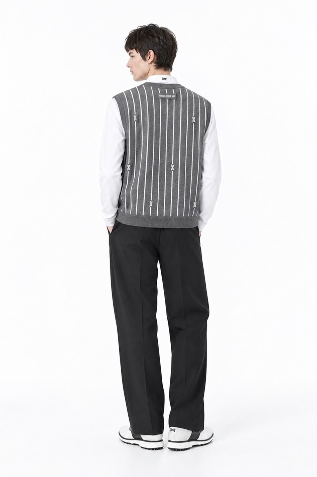MEN STRIPE PATTERN SWEATER VEST PKFPM420312 M/GREY 상품 이미지 4