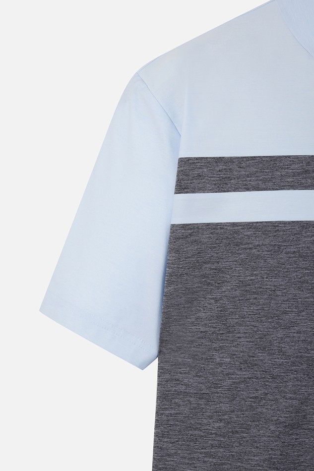 MEN COLOR BLOCKED COLLAR SHORT SLEEVE