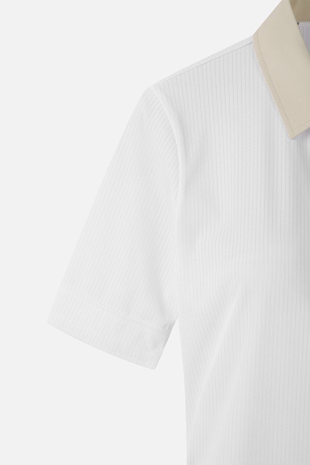 WOMEN COLOR BLOCK MIDDLE SLEEVE POLO SHORT SLEEVE