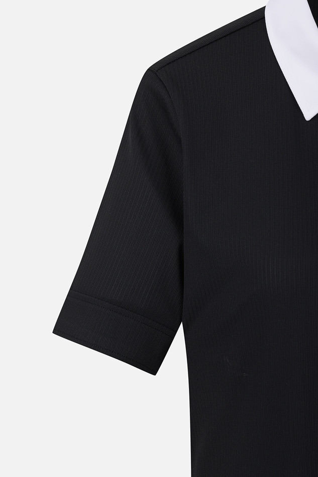 WOMEN COLOR BLOCK MIDDLE SLEEVE POLO SHORT SLEEVE