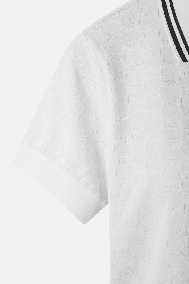 WOMEN JACQUARD COLLARED SHORT SLEEVE