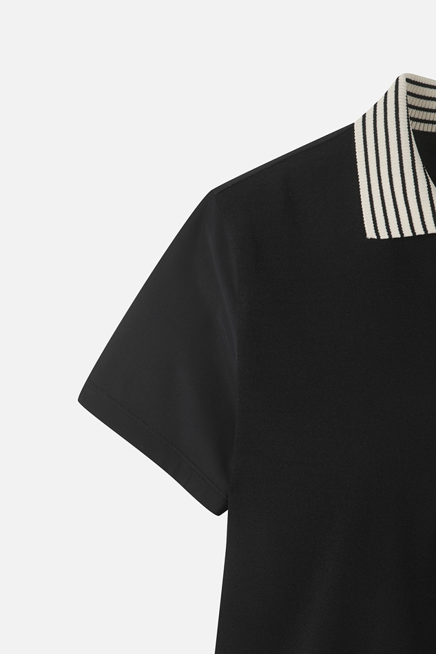 WOMEN KNIT HYBRID COLLARED SHORT SLEEVE