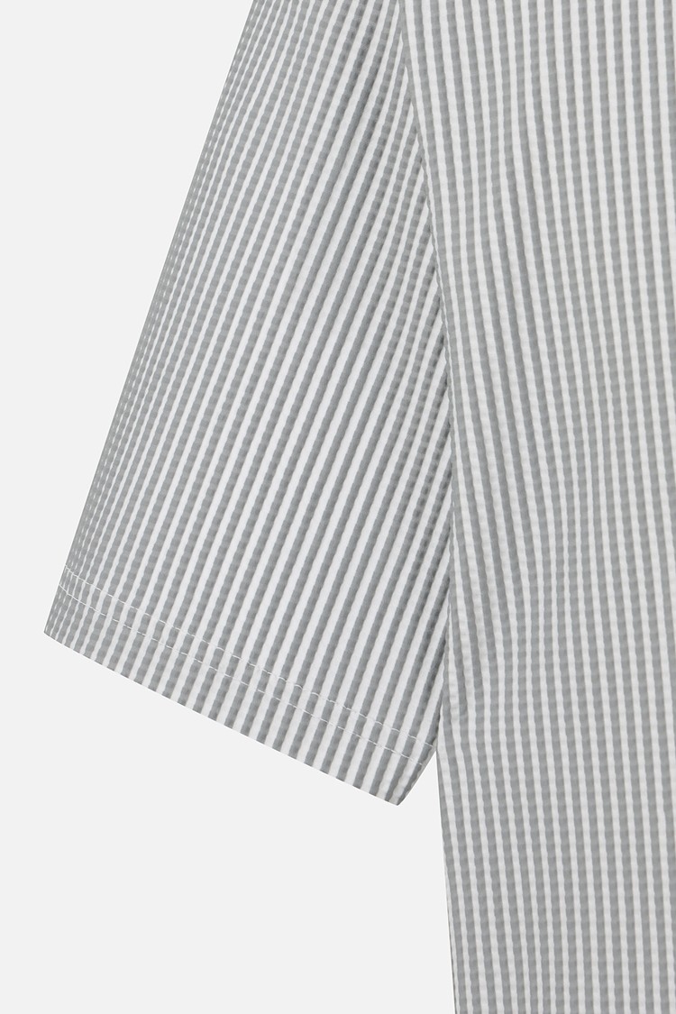 MEN STRIPE PATTERN COLLAR SHORT SLEEVE