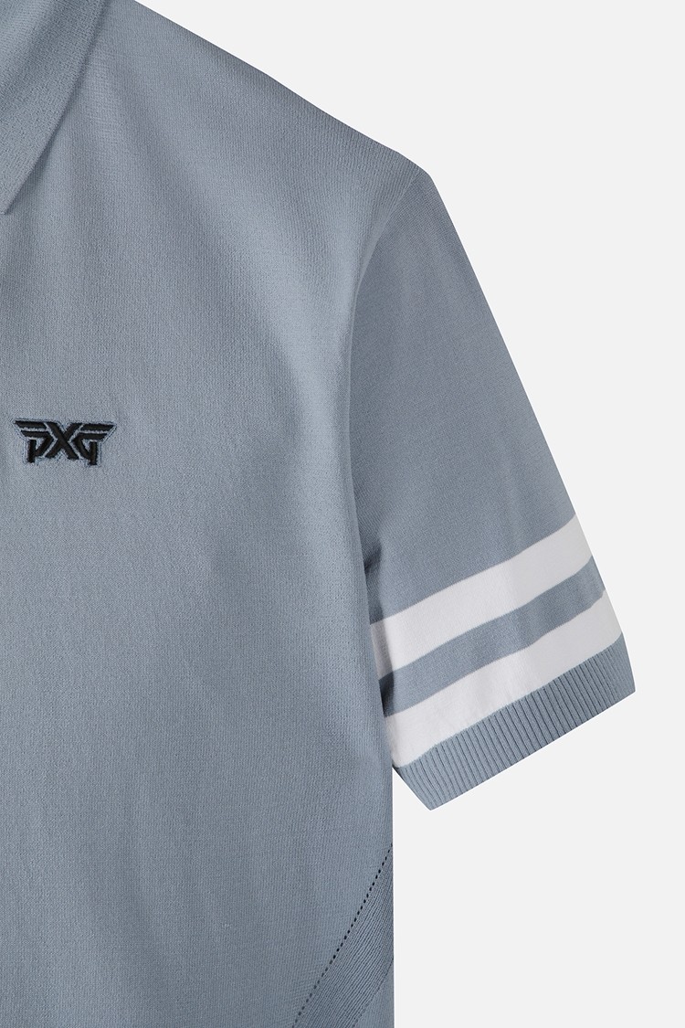 MEN COLOR BLOCKED KNIT HYBRID COLLAR SHORT SLEEVE