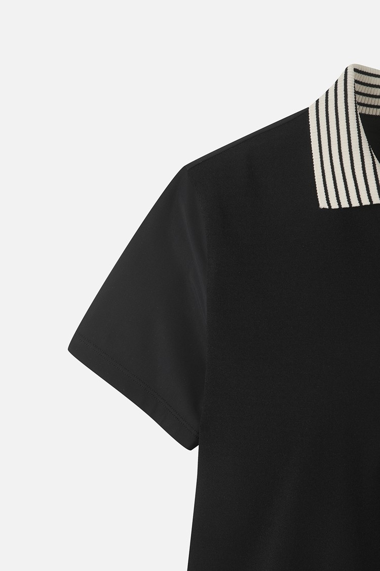 WOMEN KNIT HYBRID COLLARED SHORT SLEEVE