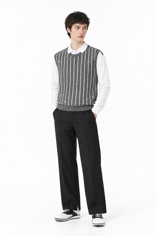 MEN STRIPE PATTERN SWEATER VEST PKFPM420312 M/GREY 상품 이미지 5
